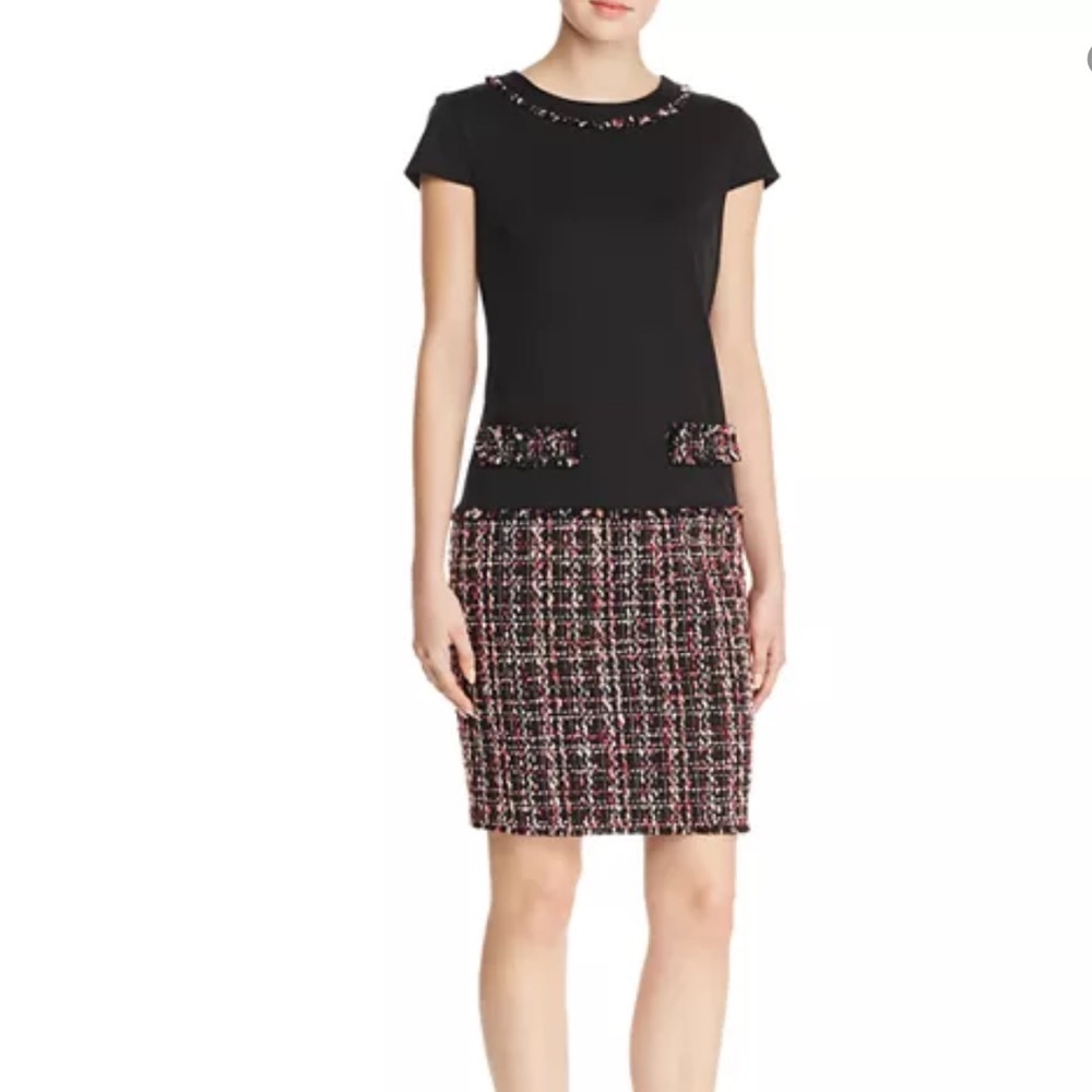 Karl Lagerfeld Black Red Ponte Tweed Mini Dress Party Formal Classic Preppy Fall